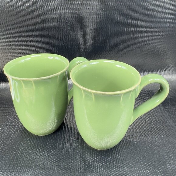 Pierre Deux Ceramic Coffee Mug Cup Set 2 Green Glaze Mugs Cups France Vintage - Picture 13 of 15